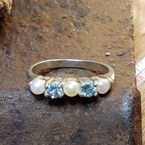 Sterling 925 Blue Topaz Pearl Ring Stacker Band